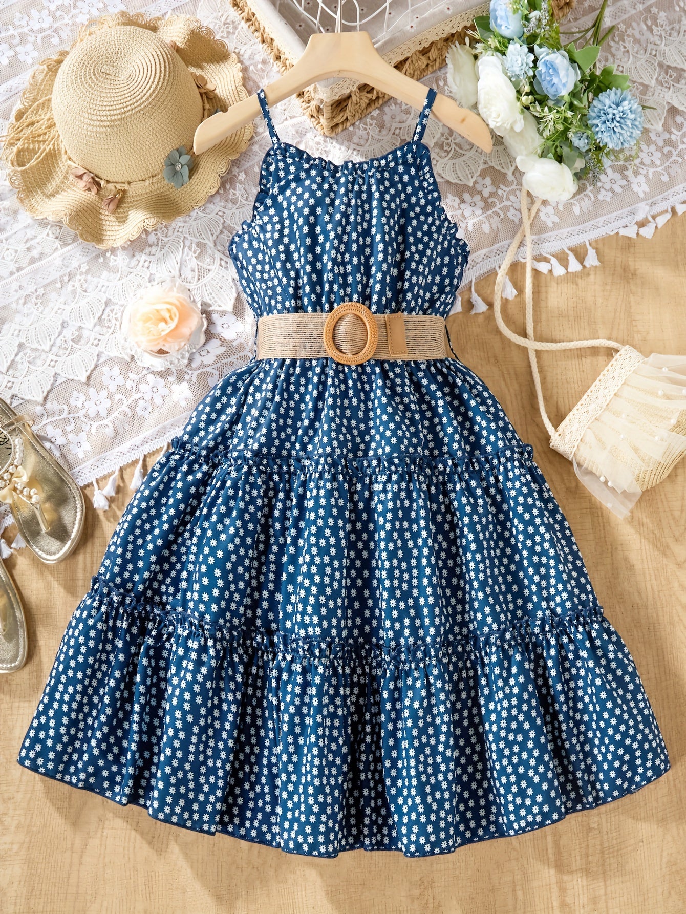 Tween Girls' Enchanting Boho Cami Dress - Ruffle Detail, A-Line Silhouette, Lightweight Fabric - Ideal For Beach Escapades and Summer Outings