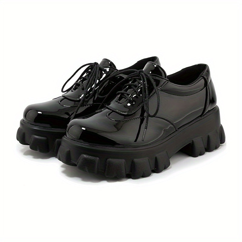 Womens Platform Oxford Shoes Chunky Platform Loafers Goth Buckle Shoes