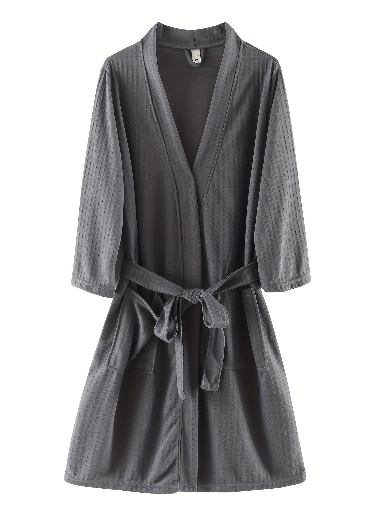Men's Waffle Bathrobe Japanese Kimono Robe, Vacation Style Comfortable Sleepwear Elegant Style Bathrobe With Belt Spa Home Wears