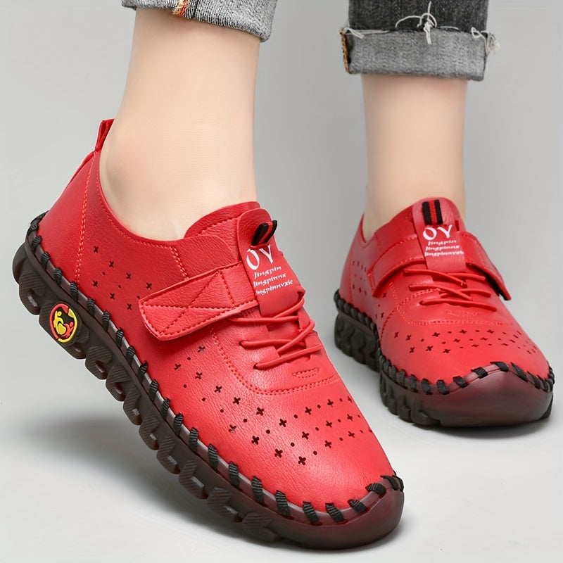 Stylish Womens Microfiber Flat Sneakers - Breathable, Embroidered, Solid Color, Lace Up, Low Top, Casual Walking Shoes for Summer - European and North America Special