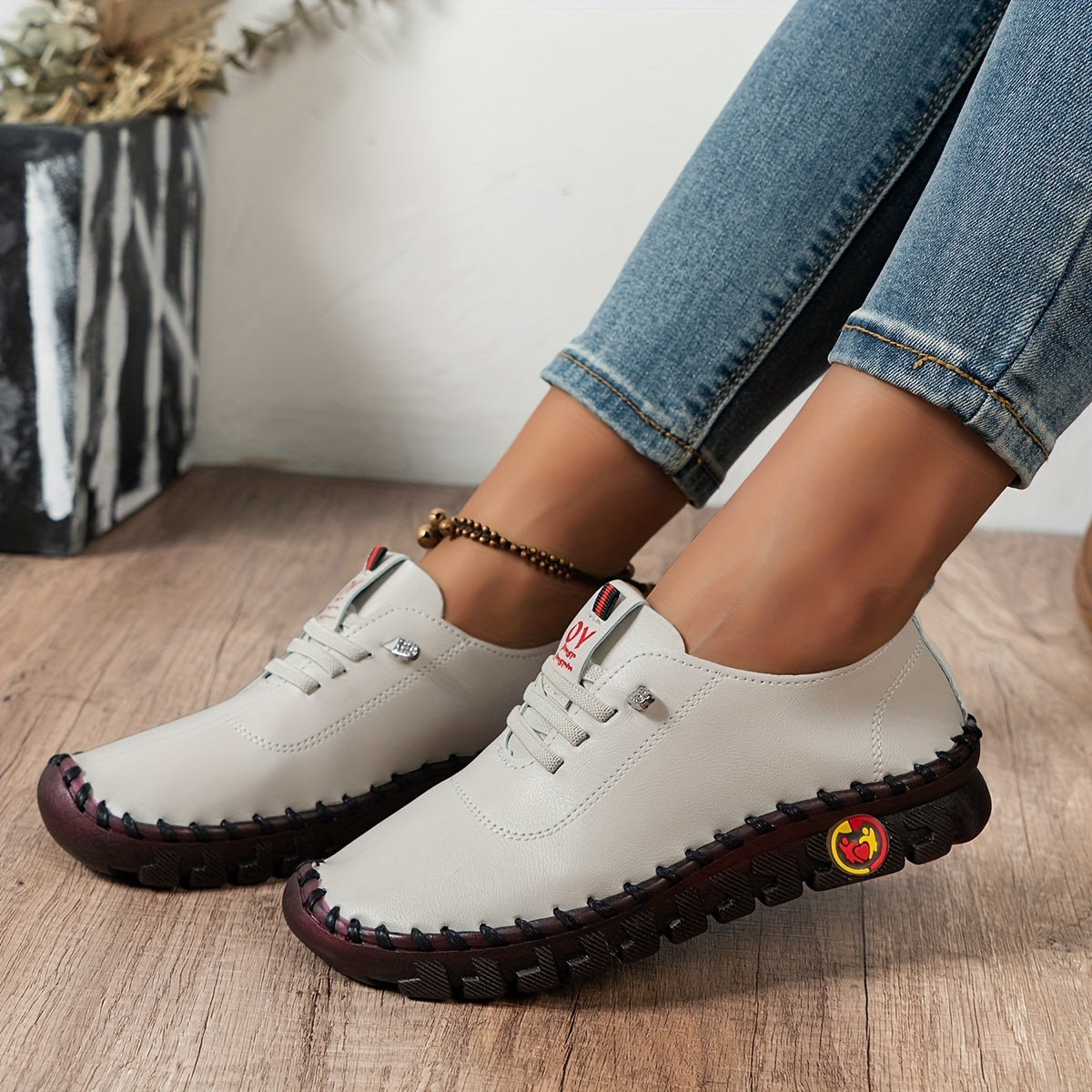 SoftWalk Comfort Shoes for Women - Breathable, Non-Slip, Round Toe, Solid Color Sneakers with Polyurethane Upper, TPR Sole, and Cushioned Insole for All-Season Wear