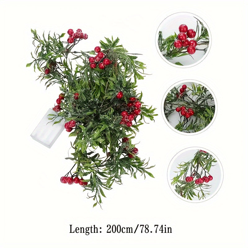 78.74" Pre-Lit Christmas Garland with Red Berries & Green Holly - Battery Operated, Indoor Xmas Decor for Mantle, Fireplace, Stairs