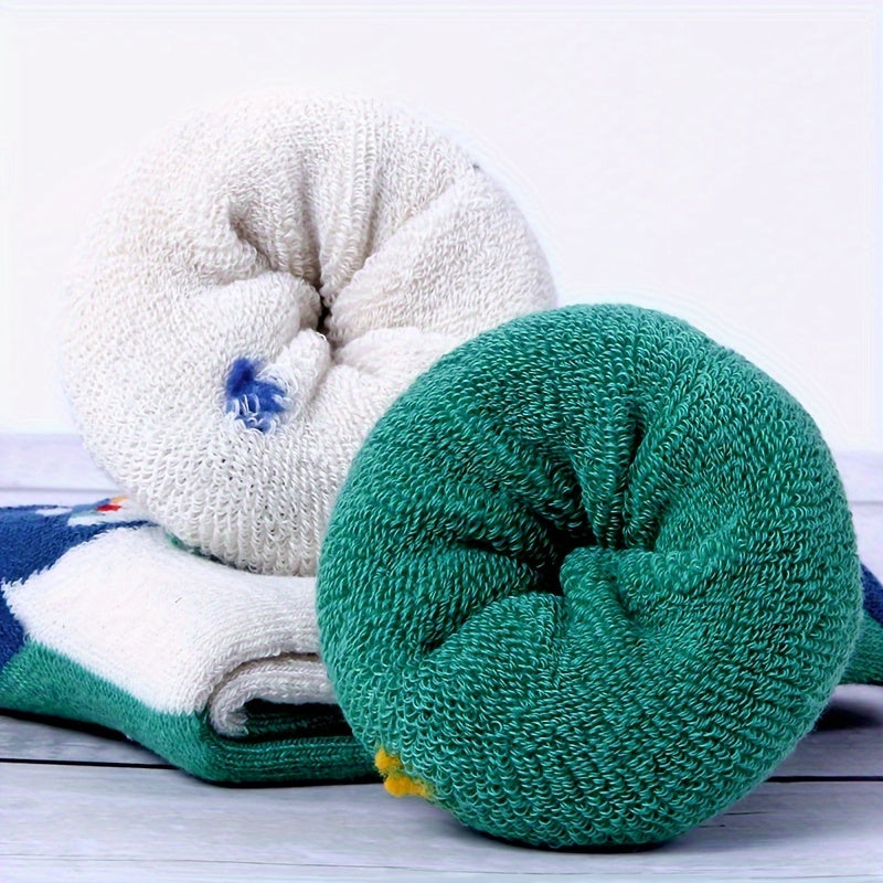 5pcs Boys' Cozy Fleece-Lined Socks - Warm, Thick Winter & Fall Crew Socks with Dinosaur Designs