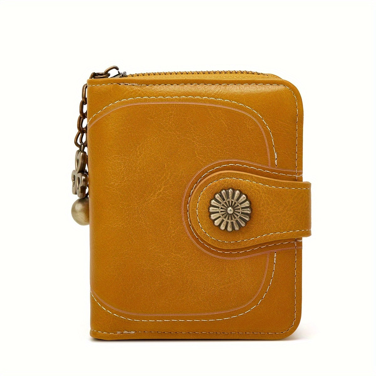 Vintage Solid Color Short Wallet, Zipper Around Coin Purse, Classic Women's Credit Card Holder
