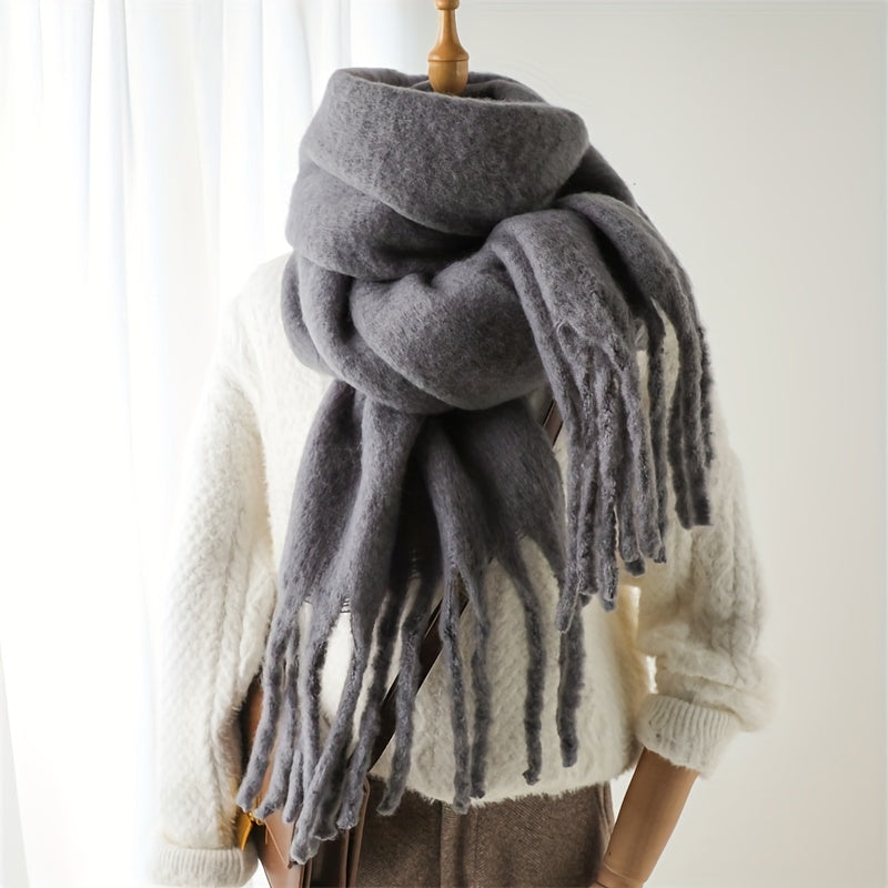 Fluffy Chunky Scarf - Luxurious Imitation Cashmere, Ultra-Soft and Cozy, Timeless Solid Color Design, Elegant and Sophisticated, Generously Long with Fashionable Tassel, Thickened for Extra Warmth, Cold-Weather Ready, Versatile and Easy to Style - Perfect