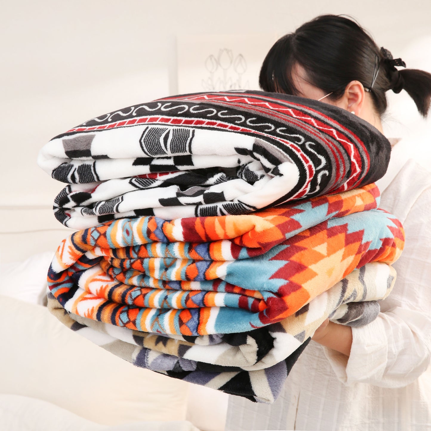 1pc Boho Pattern Blanket, 200GSM Bohemian Ethnic Style Flannel Blanket For All Season, Soft Warm Throw Blanket Nap Blanket For Couch Sofa Office Bed Office Camping Travelling Home Decor