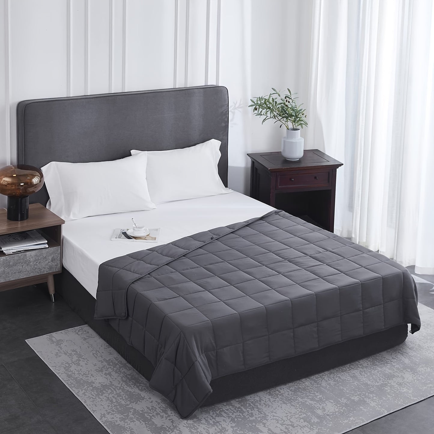 1pc Weighted Blanket For Adults (15 Lbs, Grey) Adults Weighted Blanket For Sleeping Perfect For 140-160 Lbs, Breathable Blanket With Premium Glass Bead, Machine Washable