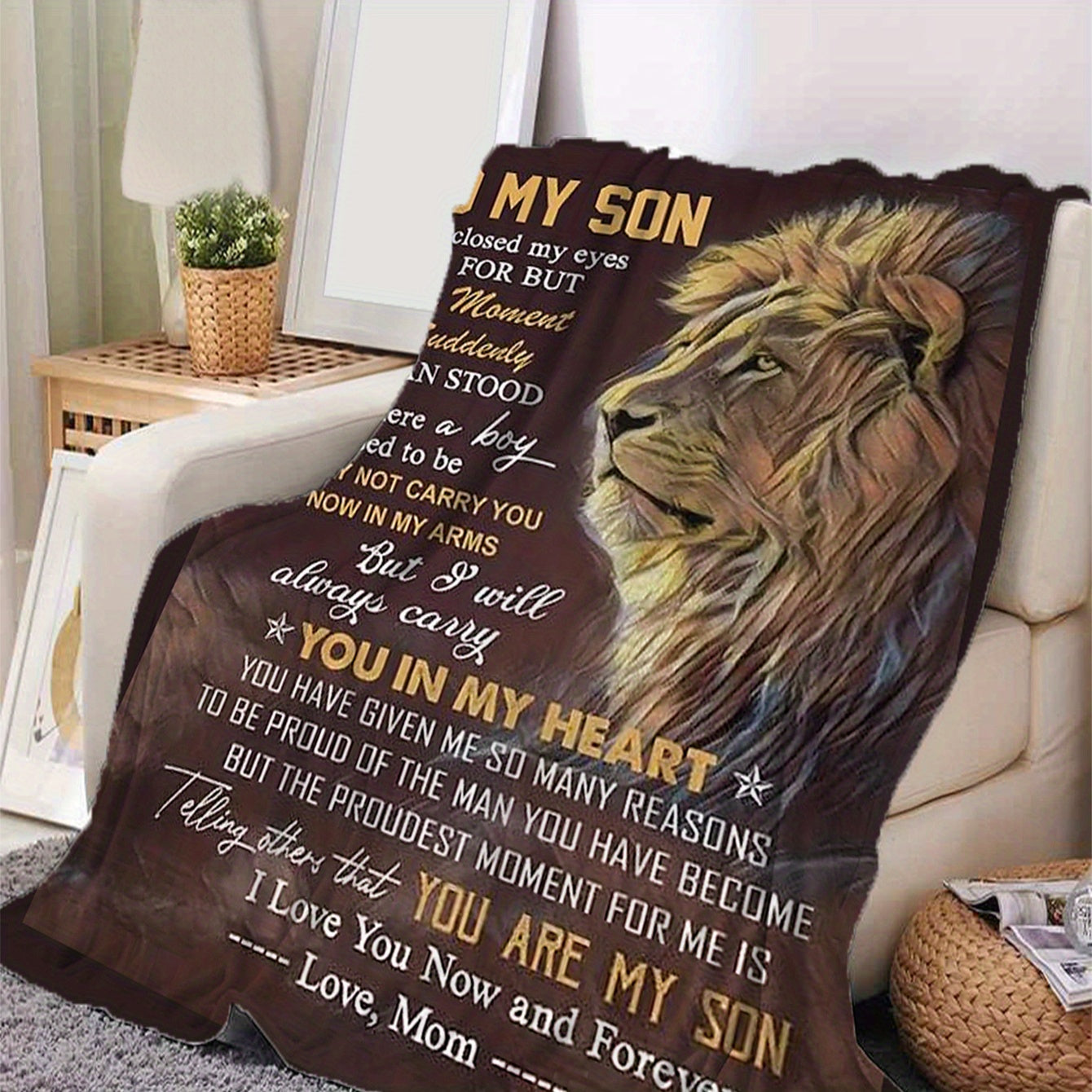 1pc Lion Flannel Blanket, To My Son From Mom Blanket, Warm Cozy Soft Throw Blanket For Couch Bed Sofa