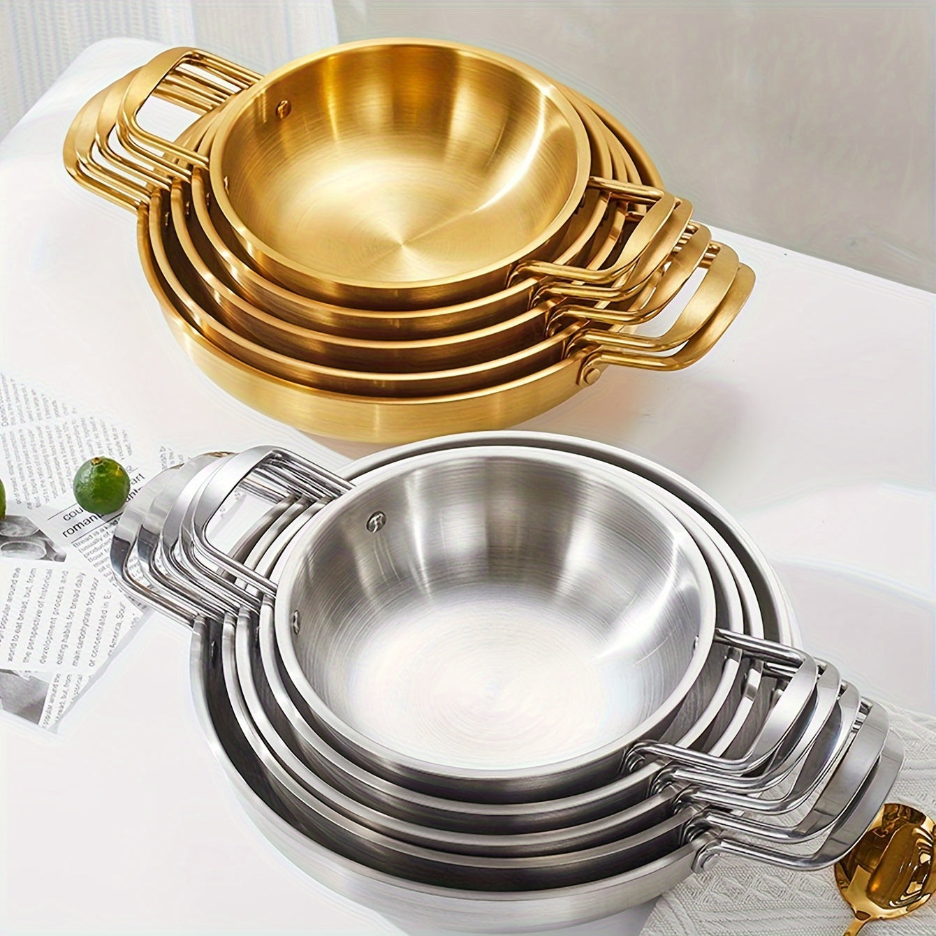 1pc Deluxe Golden Stainless Steel Ramen Pot - Multi-Use Hot Pot for Soup & Seafood - Durable Kitchen Cookware for Home & Restaurant