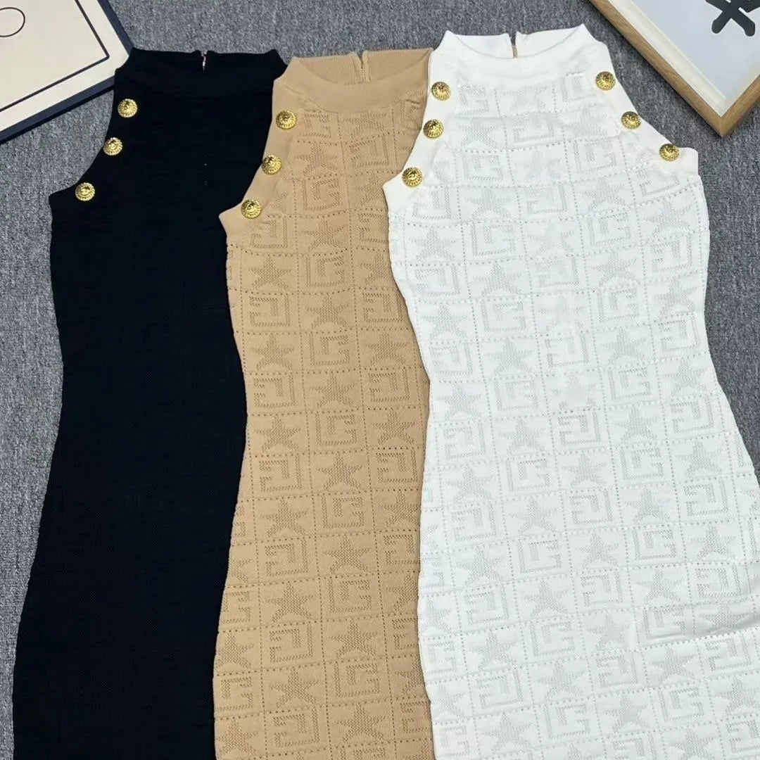 Women's knitted dress letter hollow sleeveless vest dress summer temperament dress