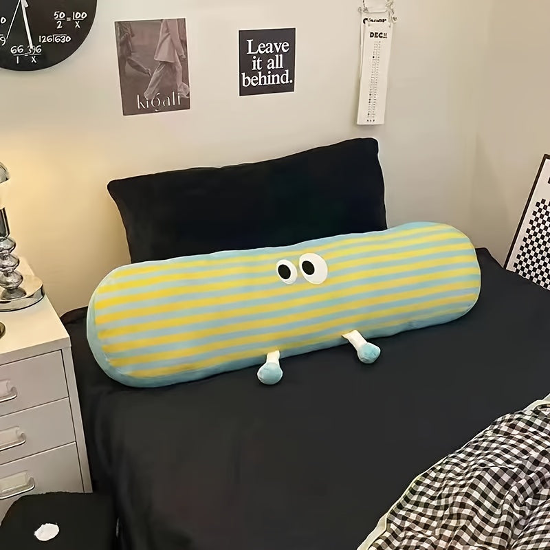 Cartoon Eyes Striped Long Throw Pillow, Casual Style, Removable Microfiber Cover with Cotton Filling, Multipurpose Side-Sleeper Support Cushion for Bedroom and Dorm Decor, Hand Wash, Zipper Closure, All-Season Use