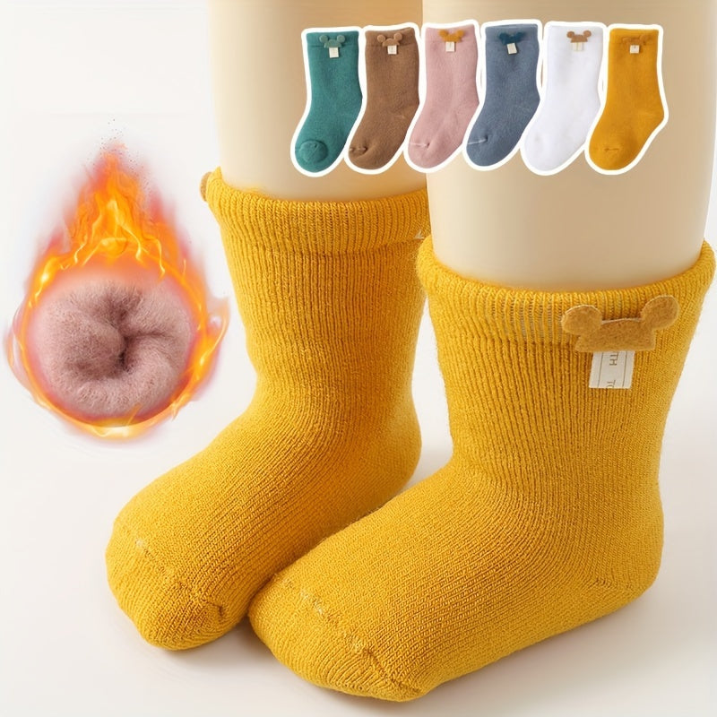 6 Pairs Of Baby Boys Socks Winter Thickened Velvet Baby Socks Autumn And Winter Warm Wool Hoop Socks