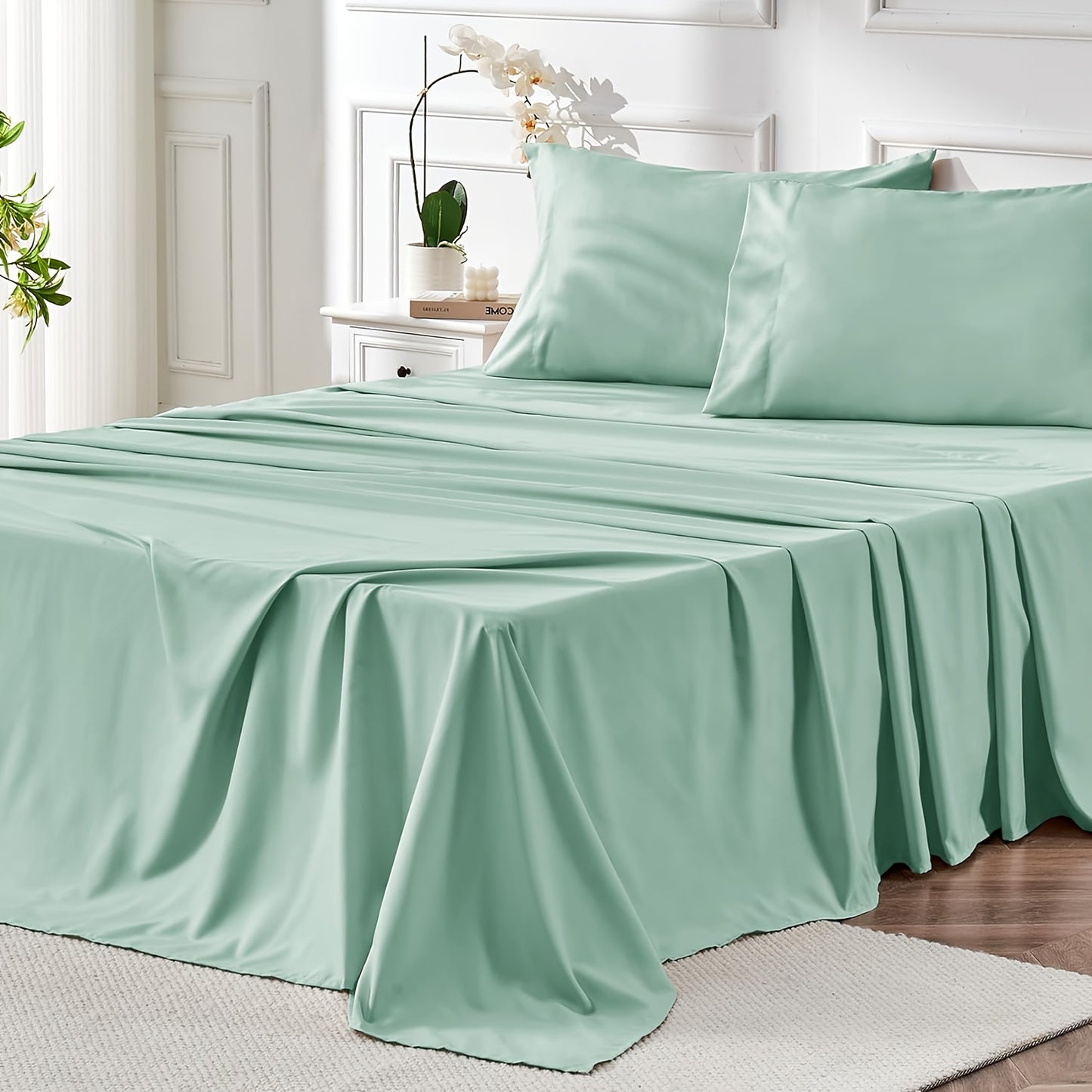 4-Piece Queen Size Luxury Bed Sheet Set - Soft, Breathable, Cooling, Wrinkle-Free, and Deep Pocket Fitted Sheets for a Comfortable Sleep - Hotel-Quality, Oeko-Tex Certified, Easy-Fit, and Hypoallergenic Bedding for Women and Men - White