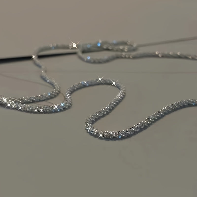 Sparkling Minimalist Silver Plated Chain Silver Color Necklace Simple Necklace Jewelry Gift