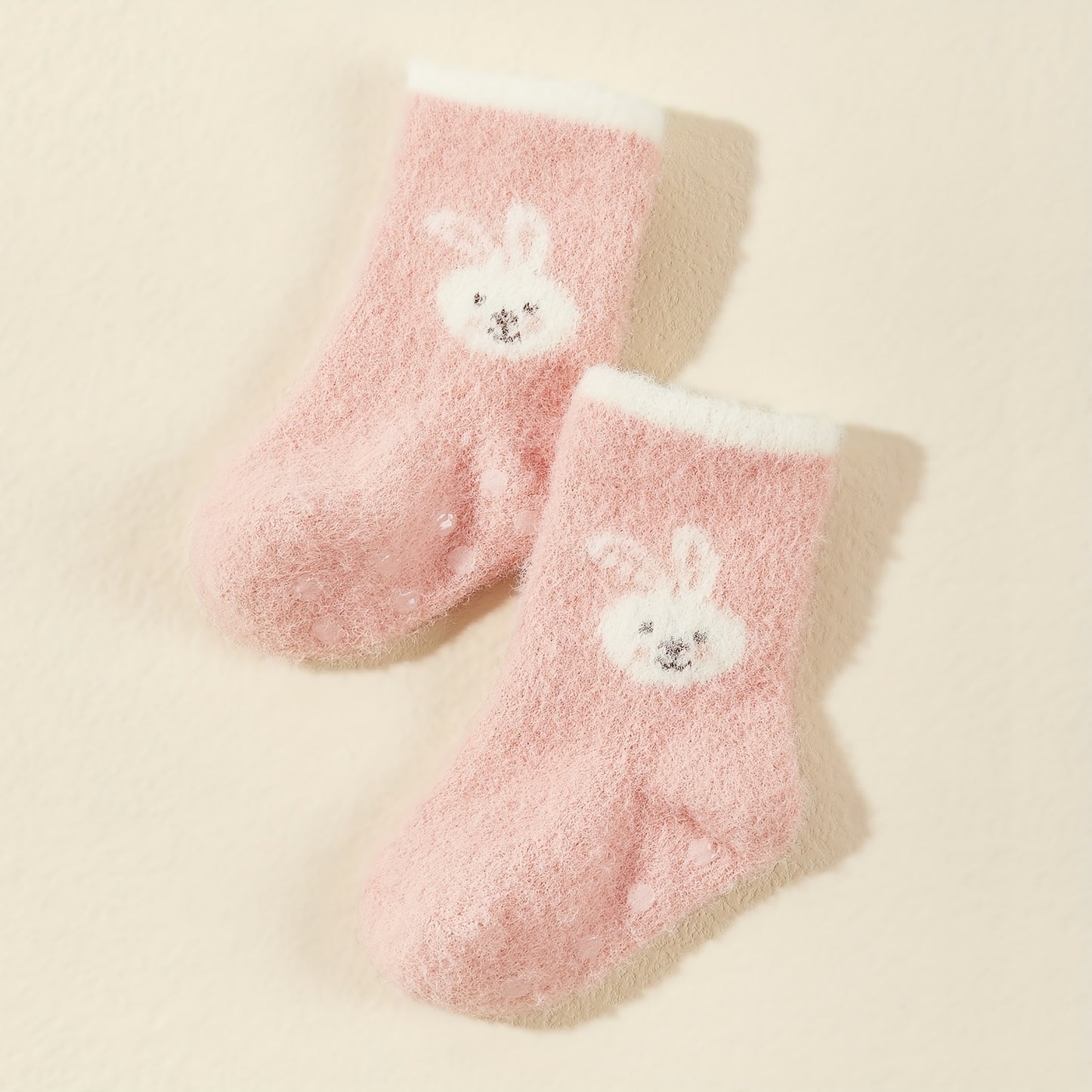 3pairs Baby Girls Cute Cartoon Rabbit Bear Dog Plush Non-slip Floor Socks Soft Comfortable Thermal Breathable Socks For Autumn And Winter