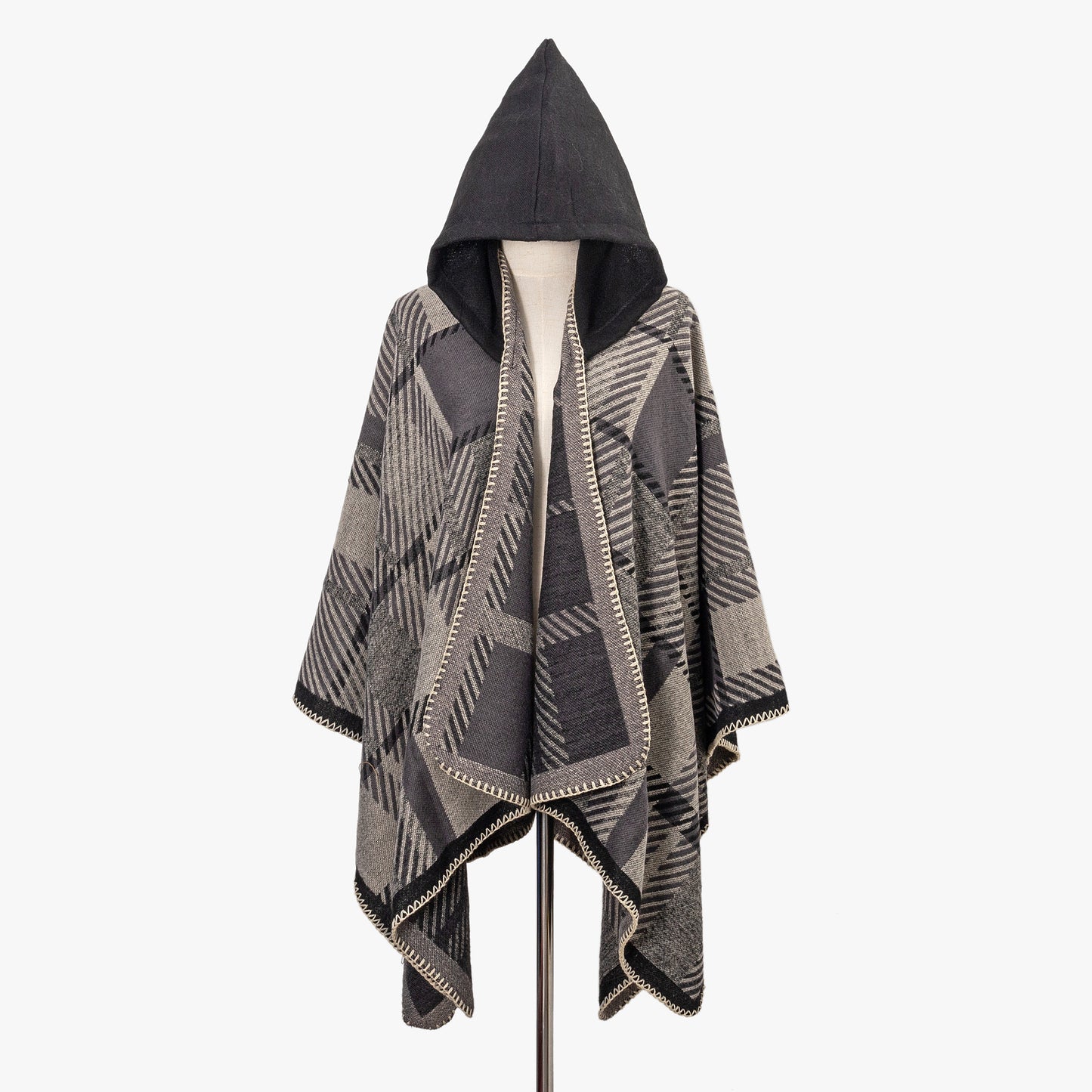 Cozy Oversized Hoodie Scarf Blanket - Stylish Boho Geometric Print with Tassels - Ultra-Soft Warm Cape for Outdoor Adventures, Windproof & Thick Cardigan Shawl