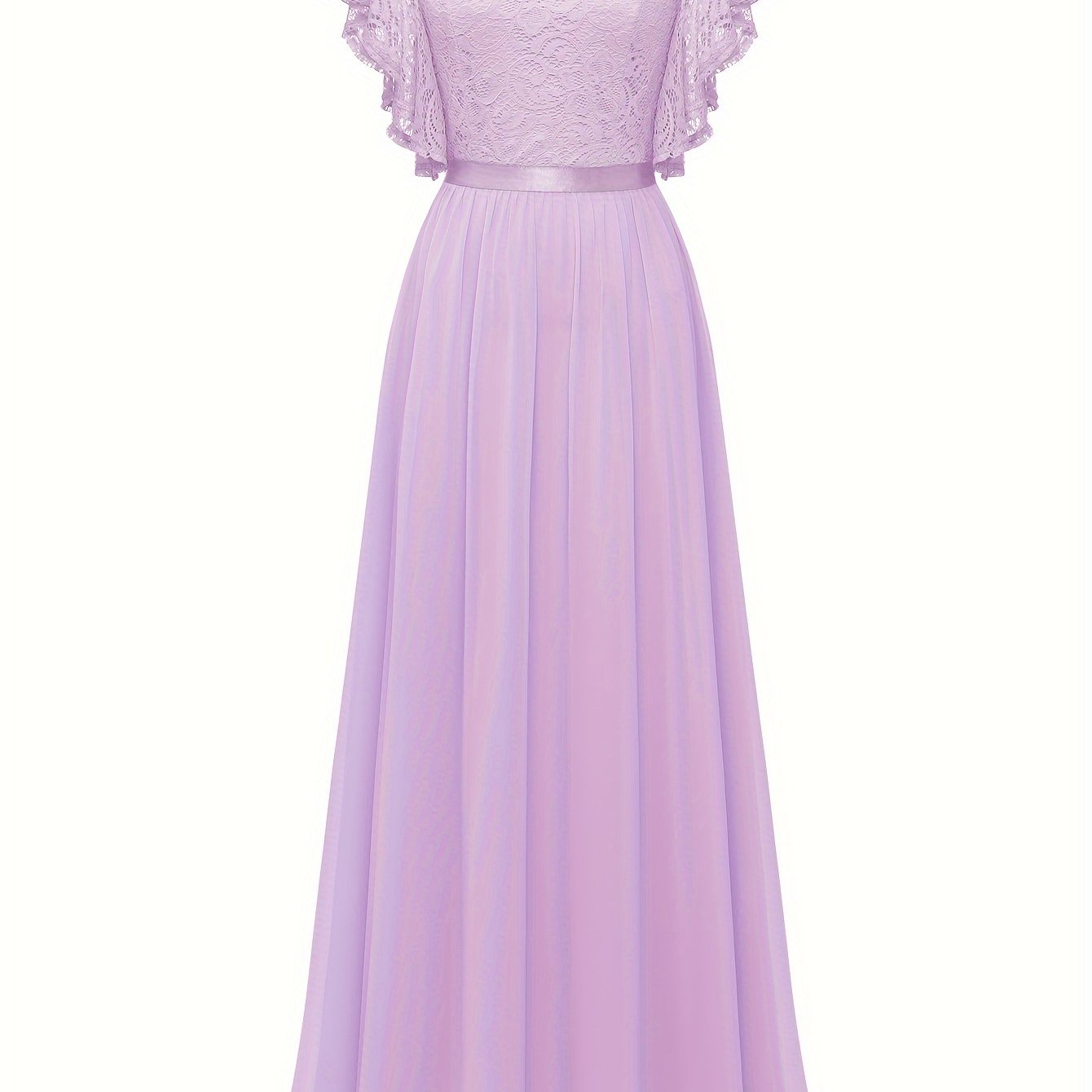 Stunning Lace Splicing V-Neck Bridesmaid Dress - Elegant Ruffle Sleeve, A-Line Floor Length, Perfect for Wedding Party - Womens Formal Clothing for Special Occasions