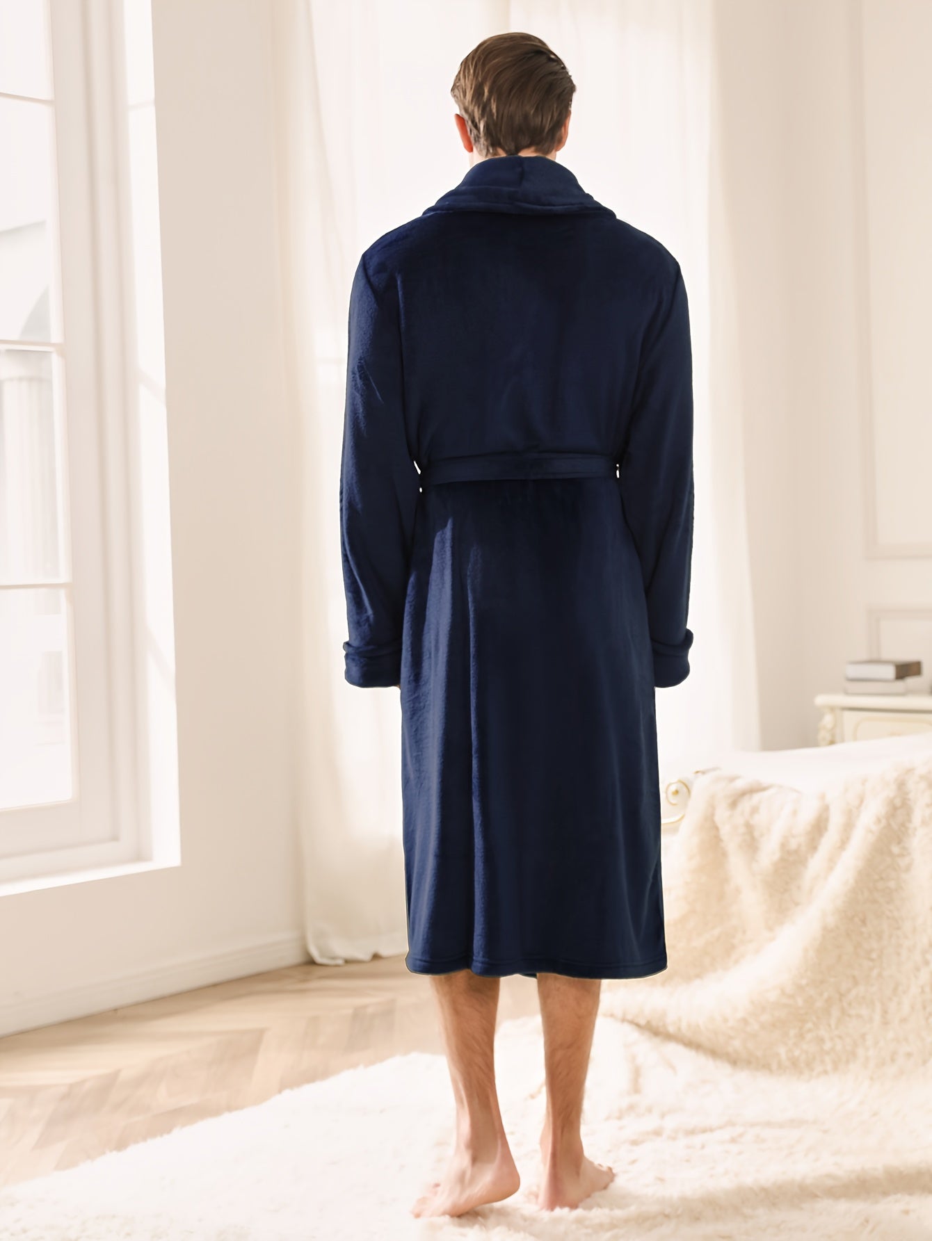 Men's Warm Soft Comfy Plain Color Robe For Home Pajamas Wear Night-robe Sets After A Bath