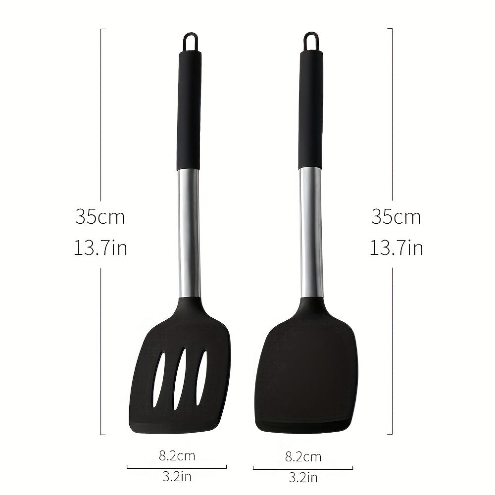 2pcs, Turner, Silicone Solid Spatula, Silicone Slotted Turner, Cooking Spatula, Non-Stick Cooking Turner, Pancakes Frying Pan Shovel, Cooking Utensils, Kitchen Utensils, Apartment Essentials, College Dorm Essentials, Tools