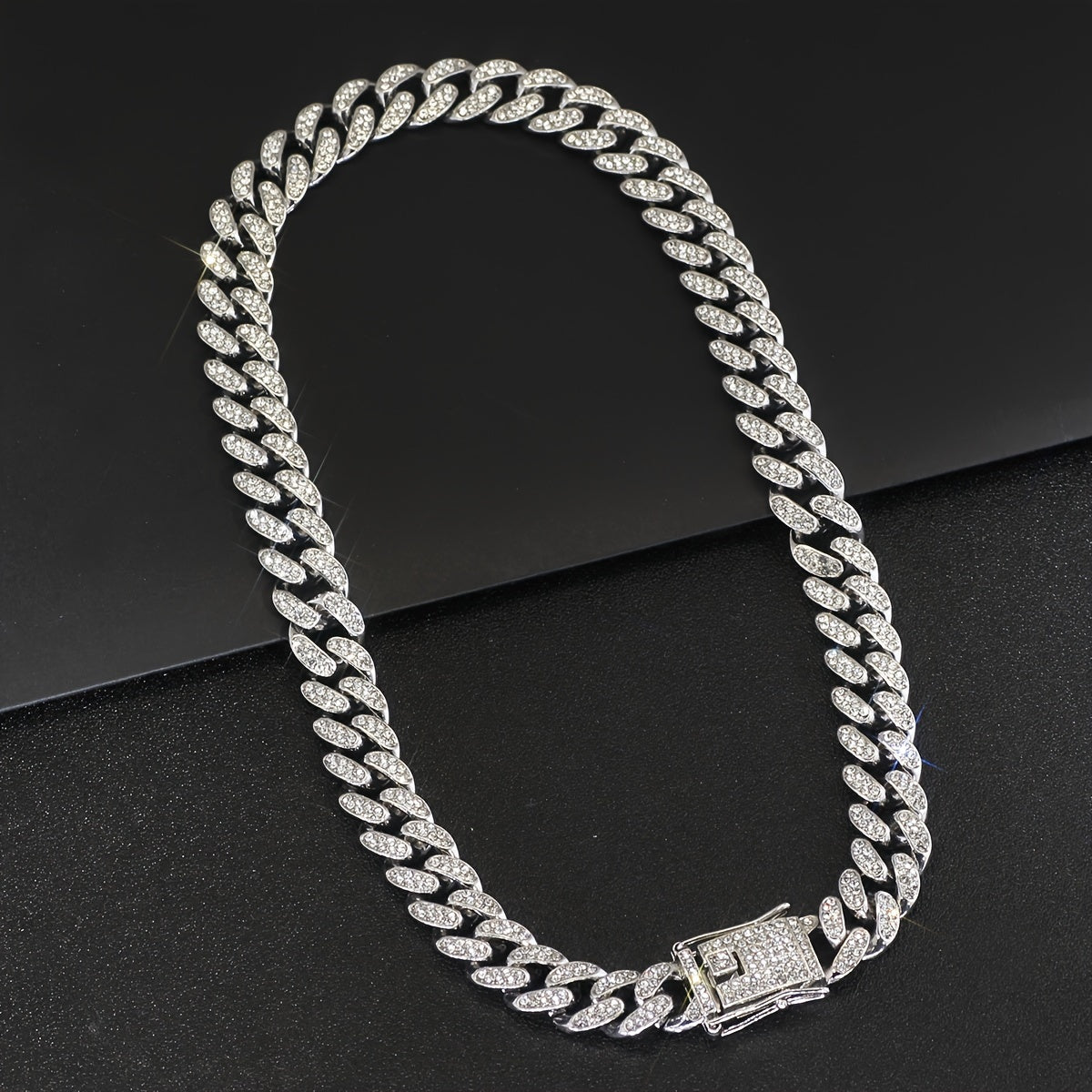 1pc Shiny Cuban Chain Icy Miami Men Womens Cuban Necklace Choker Silvery/Golden Shiny Rhinestone Hip Hop Jewelry For Women