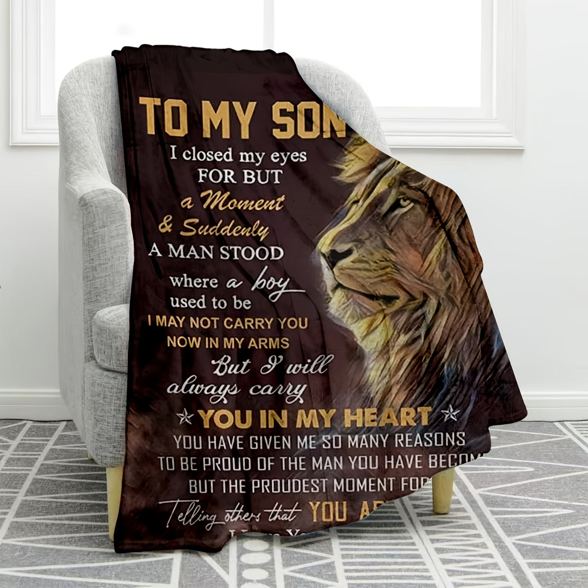 1pc Lion Flannel Blanket, To My Son From Mom Blanket, Warm Cozy Soft Throw Blanket For Couch Bed Sofa