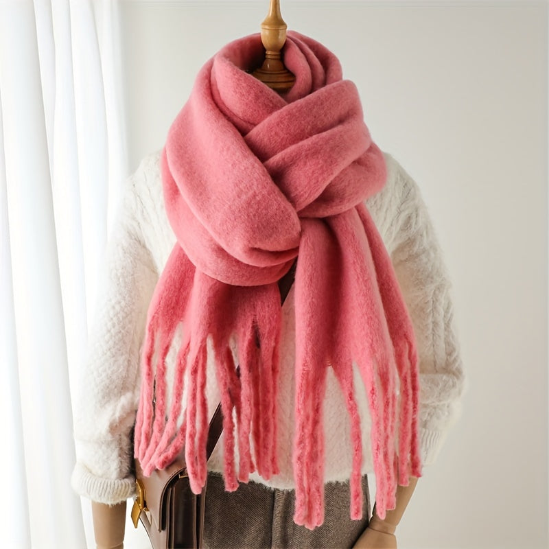 Fluffy Chunky Scarf - Luxurious Imitation Cashmere, Ultra-Soft and Cozy, Timeless Solid Color Design, Elegant and Sophisticated, Generously Long with Fashionable Tassel, Thickened for Extra Warmth, Cold-Weather Ready, Versatile and Easy to Style - Perfect
