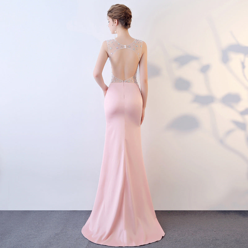 2025 G831/sexy perspective dress evening mesh transparent hollow hand-sewn drill car show performance