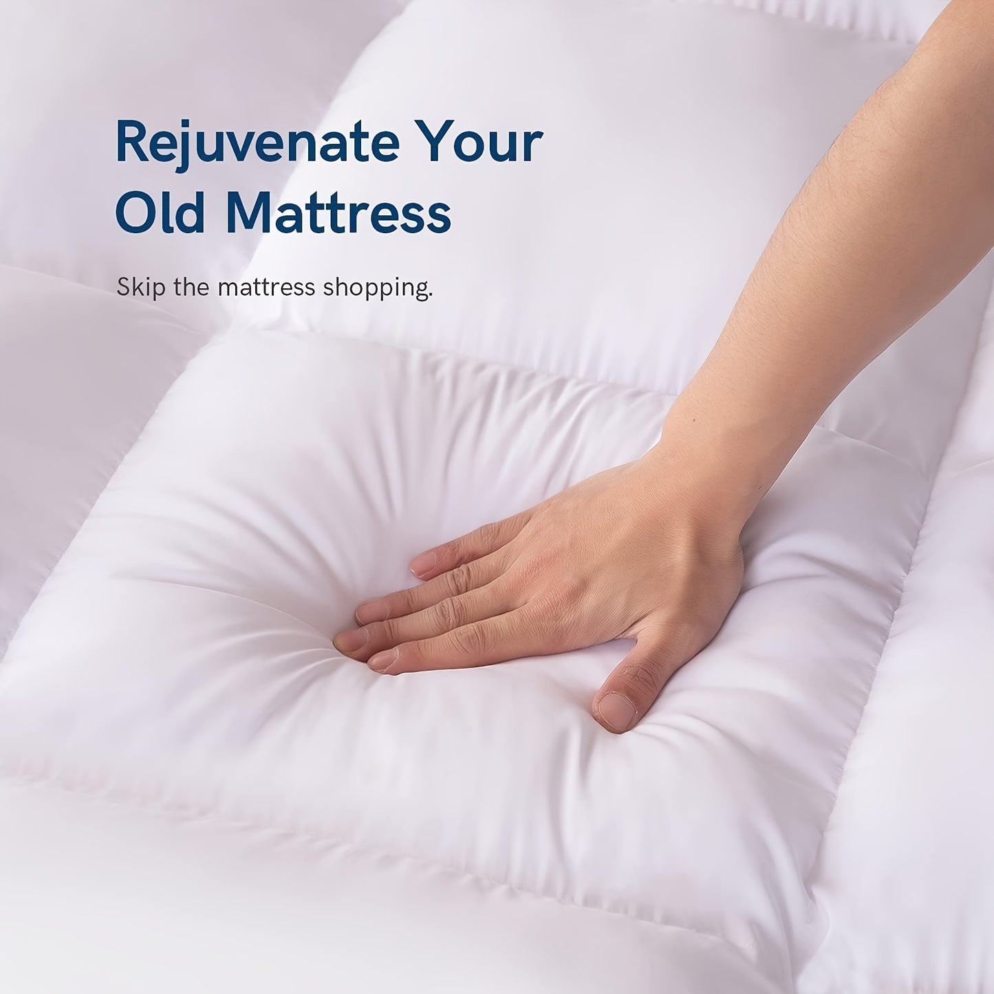 2inch Mattress Topper For Back Pain, Extra Thick Mattress Pad Cover, Plush Soft Pillowtop With Elastic Deep Pocket, Overfilled Down Alternative Filling