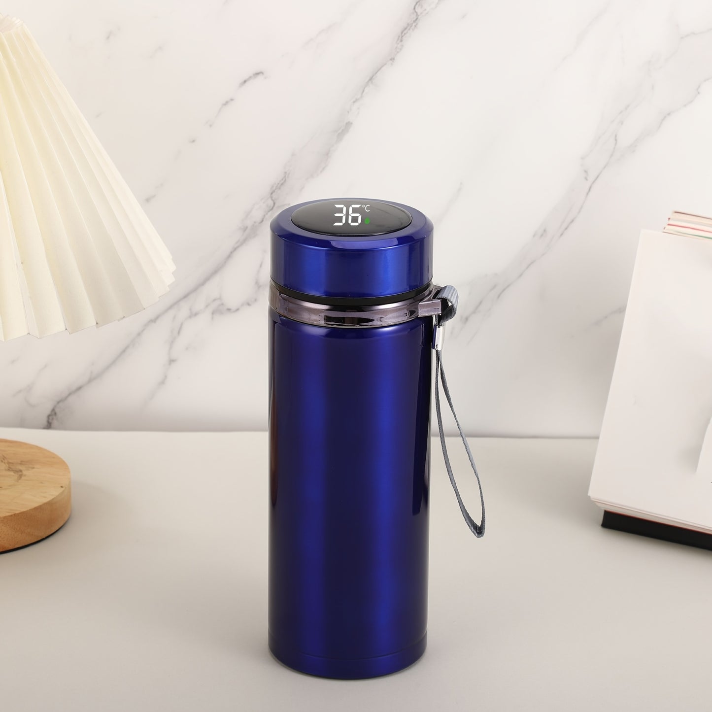 1pc Vibrant Gradient Color Insulated Travel Mug - Outdoor Recreation Camping & Hiking Essential - Temperature Display, Long-Lasting Thermal Cup with Carry Strap, Gift-Ready, Perfect for Hot and Cold Beverages, Home, Office, and Outdoor Adventures
