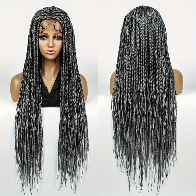 36 Inch Full Lace Knotless Box Braided Wigs - Elegant, 250% Density, Synthetic Long Braided Wig with Transparent Lace - Suitable for All Women