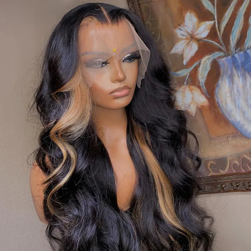 Peruvian Hair Wine Red Blonde Highlight Colored Body Wave Lace Front Wigs HD 13x4 Lace Frontal Wig PrePlucked Synthetic Closure Preplucked