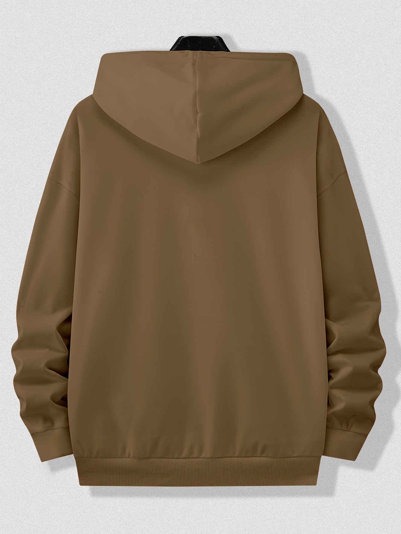 100% Polyester Plus Size Solid Color Zip-Up Hoodie for Men - Preppy Sports Style with Hood, Non-Stretch Drawstring Detail, Regular Fit for Spring/Fall Activities