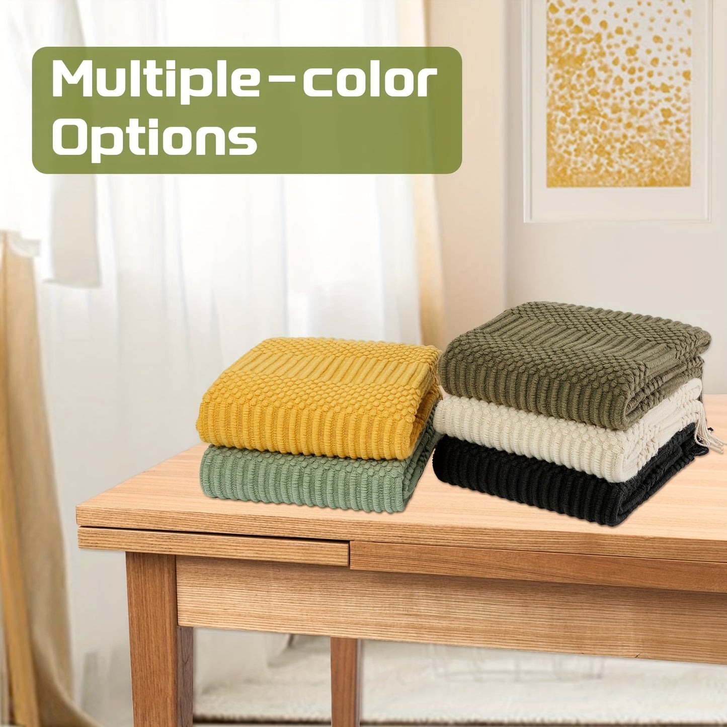1pc Soft & Cozy Textured Knitted Throw Blanket - Perfect for Sofa and Couch Decor - Green and Tan Color Combination - Decorative Accent for Living Room - Soft Brushed Fabric - Easy Care