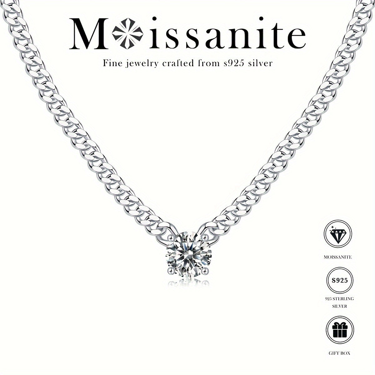 1.0ct/2.0ct/3.0ct/S925 Silver Moissanite Necklace/Blaze/Male/Female/Atmosphere Fashion/Party/Anniversary/Gift for Man/Woman/Girlfriend w/Certificate/18K Platinum Plated/Holiday Gift GRA Certificate
