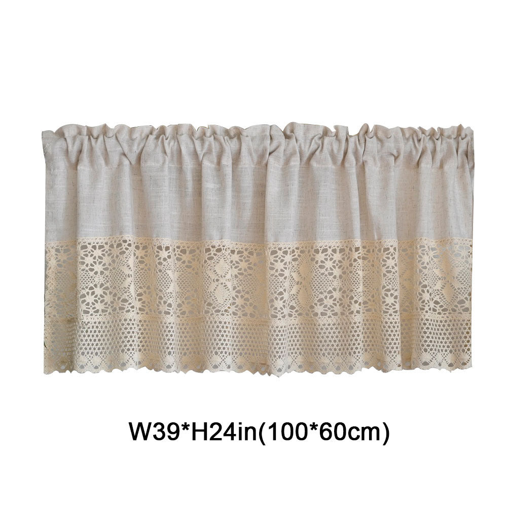 1pc Vintage Half Curtain - Crochet Hollow Short Curtain with Cotton Linen Splicing, Rod Pocket Top, Perfect for Small Window, Restaurant, Kitchen, Cafe, Living Room, Office, and Home Decor