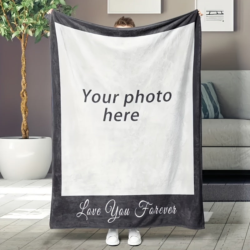 1pc Customizable Photo Flannel Blanket - Soft, Cozy, Multi-Purpose Throw for Holiday, Outdoor, Beach, Camping, Living Room, Sofa, Pet, Office - Unique Gift Idea with Personalized Touch
