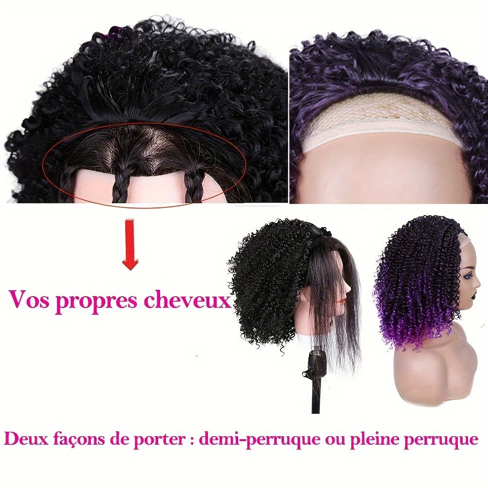 Radiant Purple Kinky Curly Bob Wig - Heat Resistant Synthetic Hair - Half Wigs for Fashionable Women - Effortless Style, High-Temperature Safe