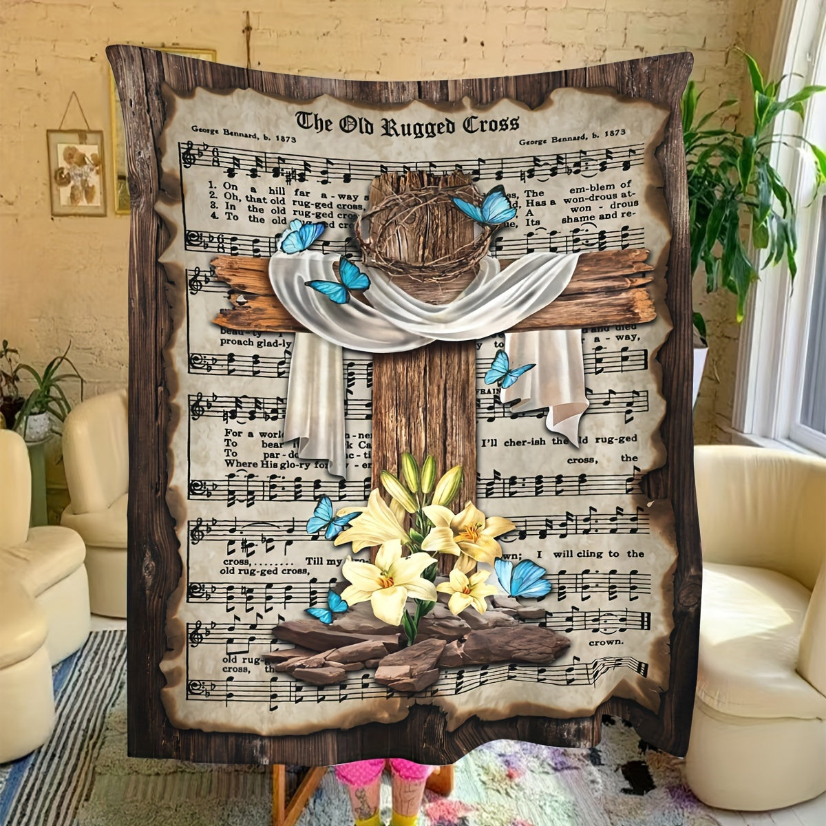 1pc Music Cross Series Butterfly Decorative Soft Warm Throw Blanket - Ultra Cozy Nap Blanket for Couch, Sofa, Office, Bed, Camping, Travel - Multi-Purpose Gift for All Seasons, Perfect for Indoor and Outdoor Use