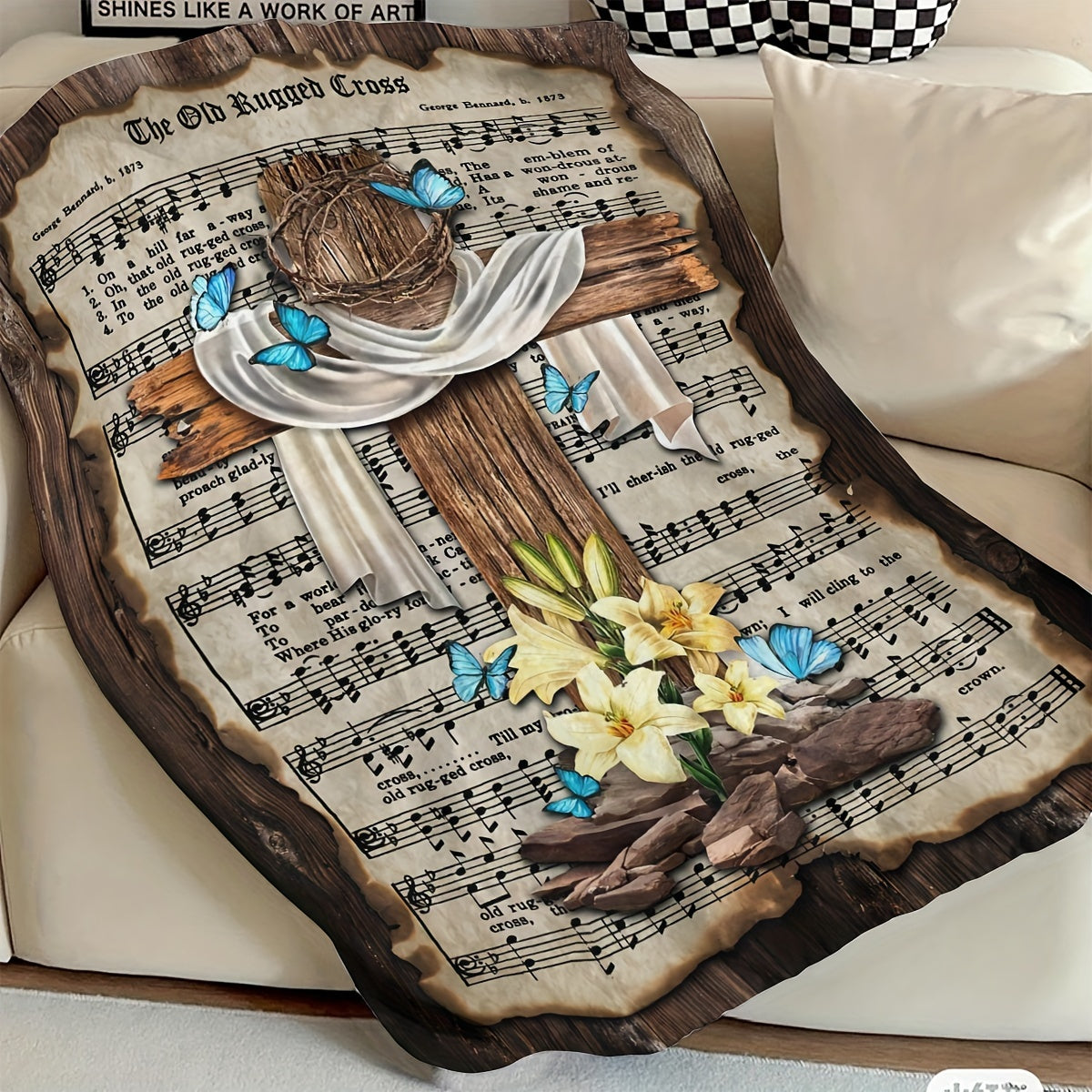 1pc Music Cross Series Butterfly Decorative Soft Warm Throw Blanket - Ultra Cozy Nap Blanket for Couch, Sofa, Office, Bed, Camping, Travel - Multi-Purpose Gift for All Seasons, Perfect for Indoor and Outdoor Use