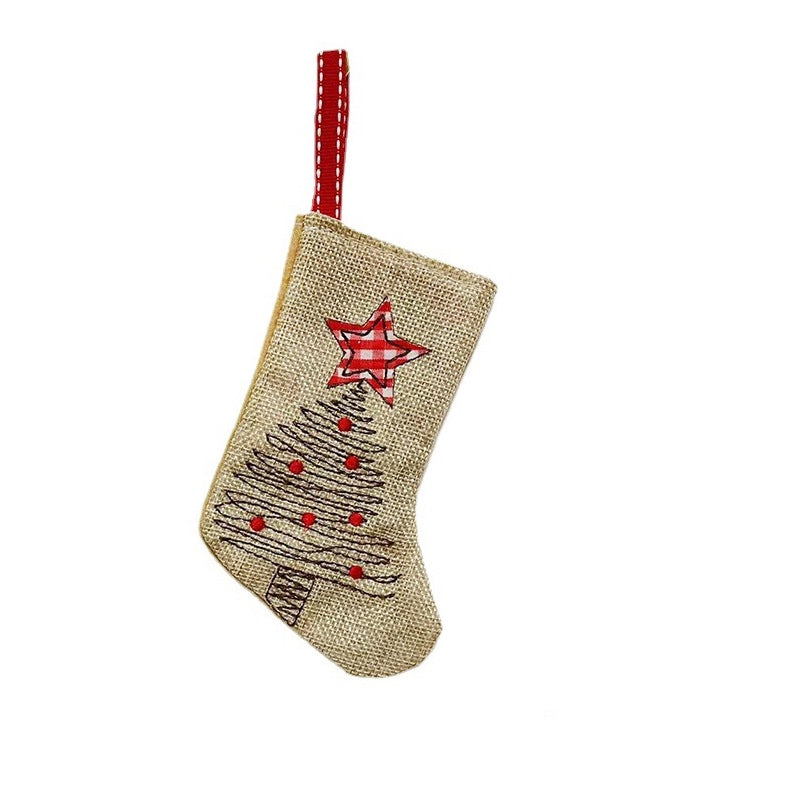 1pc, Burlap Embroidery Christmas Stocking, Christmas Tree Hanging, Christmas Ornaments, Holiday Accessory, Birthday Party Supplies, Room Decor, Christmas Gifts, Home Decor, Scene Decor