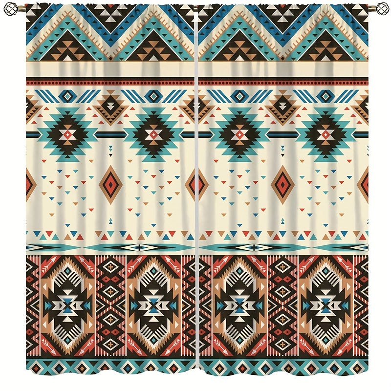2-Panel Vintage Patterned Blackout Curtains - Boho Chic Rod Pocket Design for Bedroom, Office, Kitchen, Living Room, Study - Home Decor Essentials with Light Blocking Function