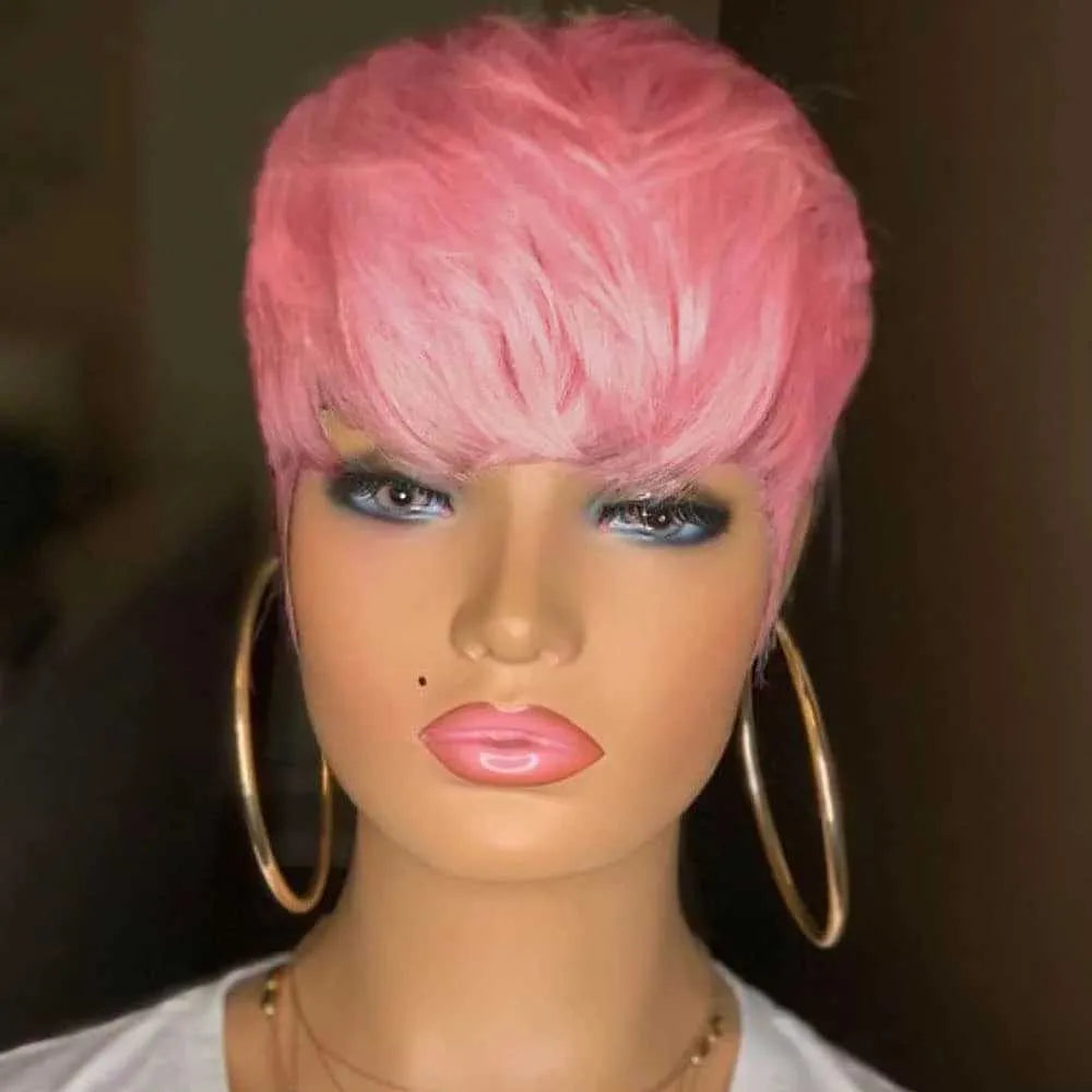 Synthetic Wigs Synthetic Wigs Short Pixie Cut Straight Hair Wig Brazilian Remy Hair Human Hair Wigs With Bangs 99J Burgundy P4/30 #4 Wig Cheap Glueless Wig 240329