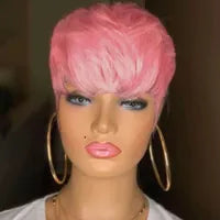 Synthetic Wigs Synthetic Wigs Short Pixie Cut Straight Hair Wig Brazilian Remy Hair Human Hair Wigs With Bangs 99J Burgundy P4/30 #4 Wig Cheap Glueless Wig 240329