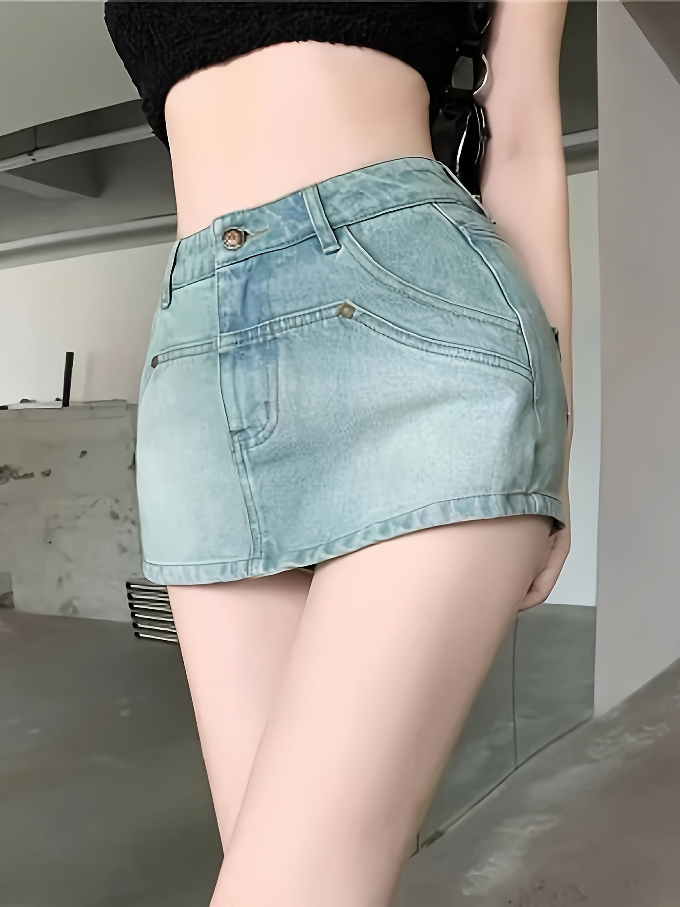 ZllKl Hot Retro Style Mini Denim Shorts, Plain Washed Blue Denim Skorts, Women's Denim Jeans & Clothing