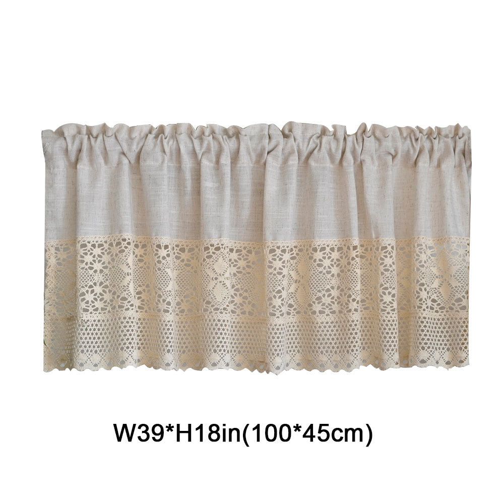 1pc Vintage Half Curtain - Crochet Hollow Short Curtain with Cotton Linen Splicing, Rod Pocket Top, Perfect for Small Window, Restaurant, Kitchen, Cafe, Living Room, Office, and Home Decor