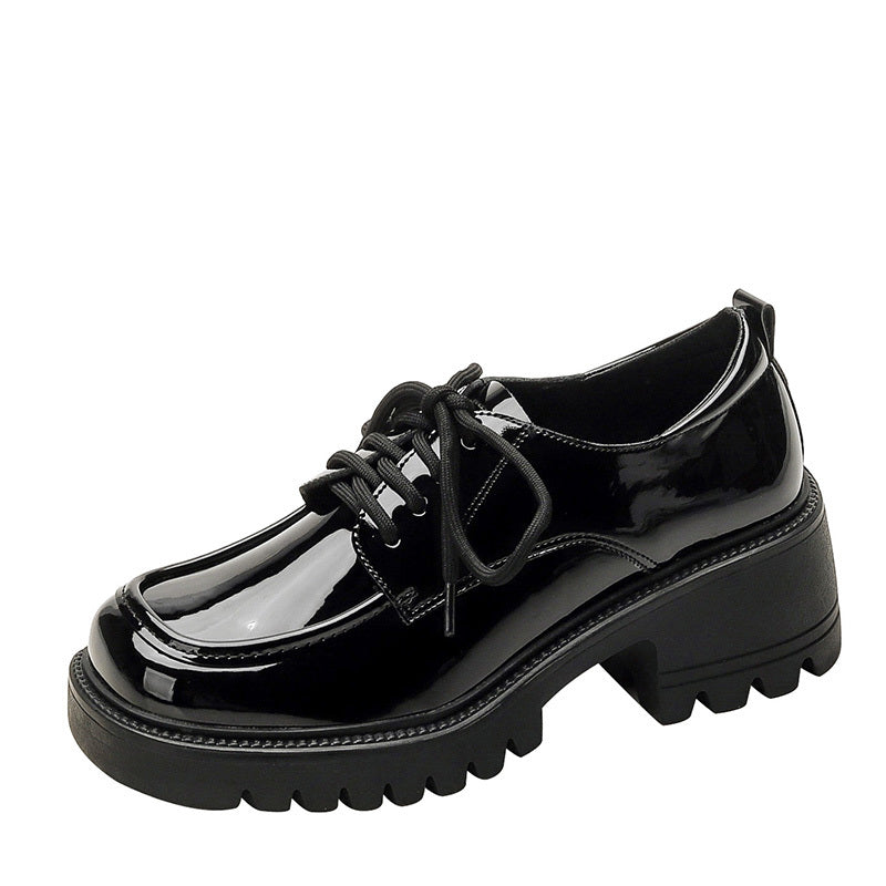 Stylish Womens Square Toe Platform Oxfords - Non Slip Rubber Soles, All-Match Black Lace Up Shoes with Man Made Materials and Comfortable Insoles for Spring Season