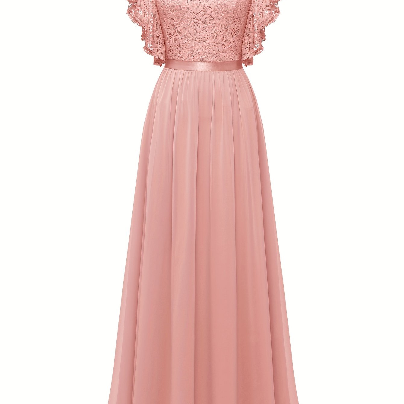 Stunning Lace Splicing V-Neck Bridesmaid Dress - Elegant Ruffle Sleeve, A-Line Floor Length, Perfect for Wedding Party - Womens Formal Clothing for Special Occasions