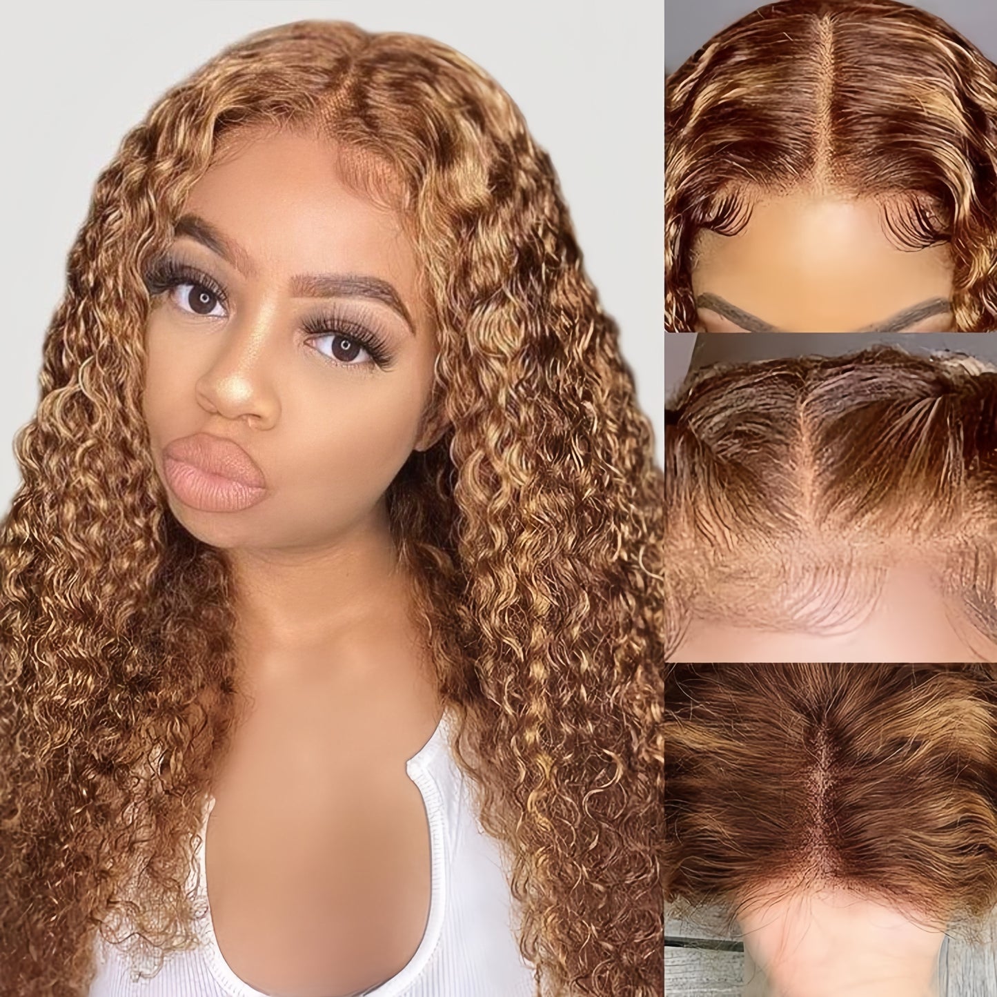 Ombre Honey Blonde Water wave 13x4 Lace Front Wig Human Hair Highlight Glueless Pre Plucked HD Lace Frontal Wigs 180% Density Curly Water Wave Wigs
