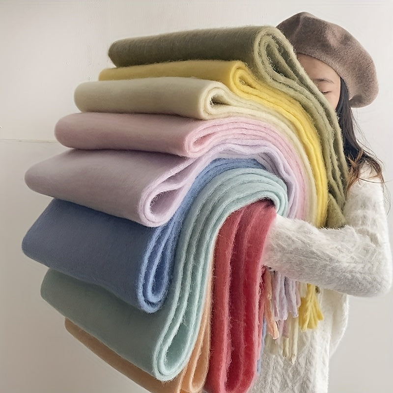 Fluffy Chunky Scarf - Luxurious Imitation Cashmere, Ultra-Soft and Cozy, Timeless Solid Color Design, Elegant and Sophisticated, Generously Long with Fashionable Tassel, Thickened for Extra Warmth, Cold-Weather Ready, Versatile and Easy to Style - Perfect