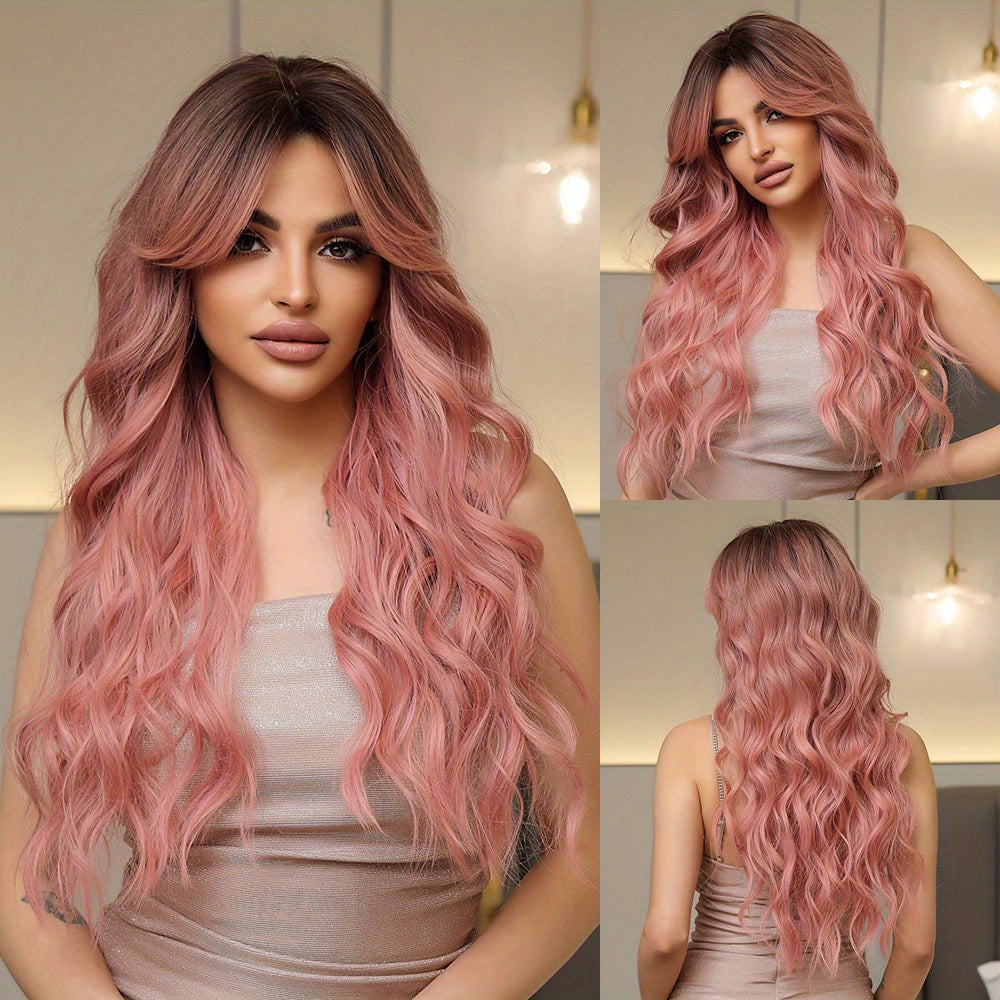 26 Inch Gradient Butterfly Wig - Fashionable Long Curly/Wavy Hair, Middle Part Synthetic Fiber Design - Layered & Realistic for Women